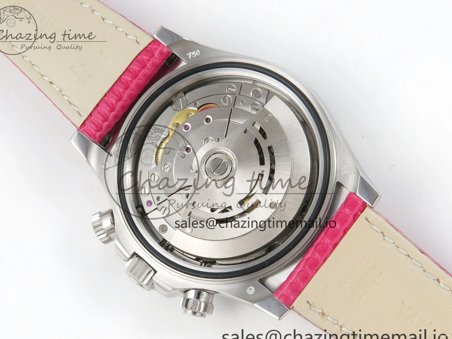 MPF Pink Daytona Bezel Dial Leather on Diamonds Modded 40mm SA4801 Custom Strap Pink 0513